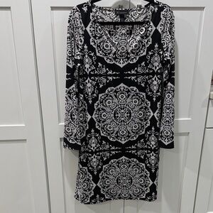 INC International Concepts- Classy Black and White Patterned Dress NWOT